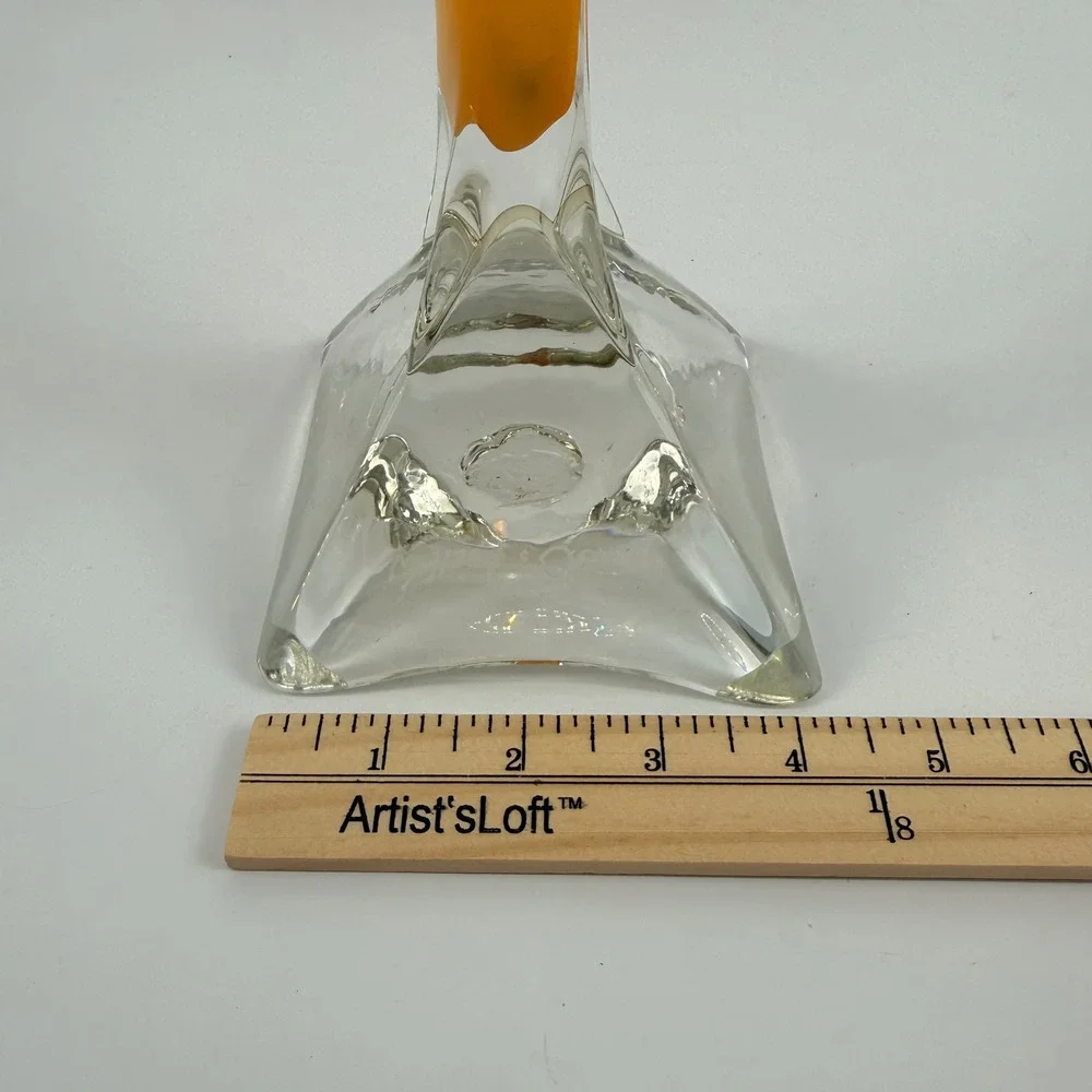 Willsea | O'Brien Orange Art Glass Trumpet Vase Signed Clear Crystal Base